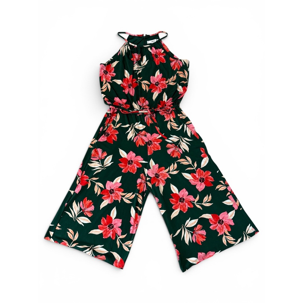 Wisp Green‎ Floral Halter Neck Wide Leg Jumpsuit Size 10 Pink Red Tropical Print